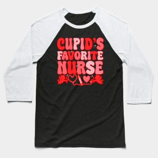 Cupids Favorite Nurse Groovy Valentines Day Baseball T-Shirt